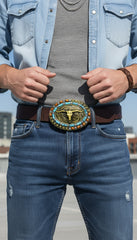 New Men Women Rusty Gold Metal Buckle Western Fashion Bull Long Horns Cow Texas TX