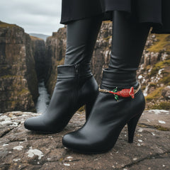 Brand New Women Gold Metal Boot Chain Bracelet Shoe Anklet Bling Red Flower Charm SET BC171