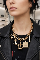 Brand New Women Gold Statement Charm Necklace And Stud Earrings Set Fashionista Jewelry - WN48