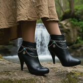 Brand New Women 2PCS Silver Metal Boot Chain Bracelet Shoe Anklet Ethnic Coin Charm Set Turquoise Blue Fashion Jewelry - A PAIR BC31