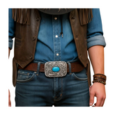 NEW Men Women Antique Silver Metal Ethnic Belt Buckle Turquoise Filigree Detail
