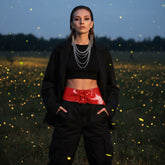 Brand New Women Red Faux Patent Leather Wide Fashion Belt Big Buckles Size S M - WB33