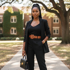 Brand New Women Orange Faux Leather Fashion Belt Black Cheetah Animal Print Leopard Buckle S M - WB40