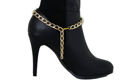 Brand New Women Gold Metal Boot Chain Bracelet Shoe Anklet Love Heart Medallion Charm SET BC294