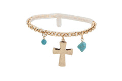 Brand New Women Gold Metal Boot Chain Bracelet Shoe Anklet Turquoise Cross Charm SET BC255