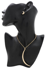 Brand New Gold Tone Crescent Moon Fashion Necklace + Earring Set, WN61 WN61
