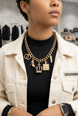 Brand New Women Gold Statement Charm Necklace And Stud Earrings Set Fashionista Jewelry - WN48