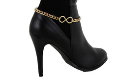 Brand New Women Gold Metal Boot Chain Bracelet Shoe Anklet Mini Infinity Charm SET BC204