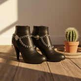 Brand New Women 2PCS Silver Metal Boot Chain Bracelet Shoe Anklet Double Sided Charm Set Fashion Jewelry - A PAIR BC24