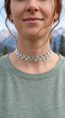 Brand New Women Greek Goddess Style Silver Leaf Choker Faux Leather Laurel Necklace Costume - WN11