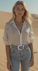 Chic Women Waist Hip White Faux Leather Braided Web Net Mesh Fabric Fashion Belt S M