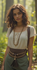 Wide Faux Leather Rope & Tassel Accented Corset Belt