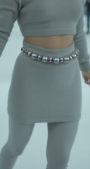 New Women Silver Metal Chain Beaded Belt Grey Imitation Pearl Beads (S/M/L)