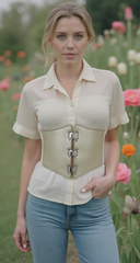 Women Champagne Beige High Waist Hip Fashion Corset Elastic Belt Sexy Party L XXL