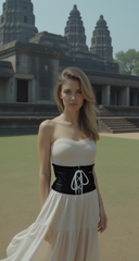 Wide Tie Corset Black Denim Jeans Fashion High Waist Belt Fit Size M