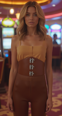 Fun Women Hip Waist Silver Metal Hooks Buckle Fashion Wide Brown Corset Belt S - XXL