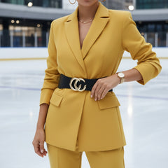 Brand New Women Black Elastic Waistband Wide Fashion Belt CC Metal Buckle Size S M - WB29