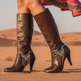 Brand New Women 2PCS Silver Metal Boot Chain Bracelet Shoe Anklet Black Ethnic Charm Fringes Set Fashion Jewelry - A PAIR BC35