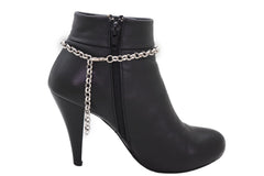 Brand New Women Silver Metal Chain Boot Bracelet Shoe Anklet Bling Flower Rose Charm SET BC126