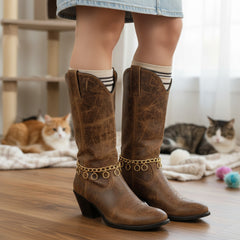 Brand New Women 2PC Gold Boot Chain Bracelet 5 Ring Circle Charm Shoe Anklet BC69