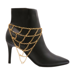 Brand New Women Gold Metal Boot Chain Bracelet Shoe Anklet Triangle Web Net Charm SET BC228