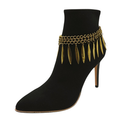Brand New Women Antique Gold Metal Boot Chain Bracelet Shoe Anklet Multi Leaf Charm SET BC201