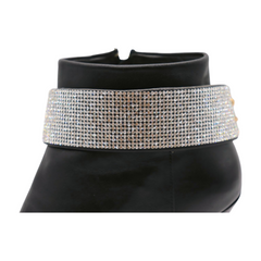 Brand New Women Gold Metal Boot Chain Bracelet Shoe Anklet Silver Rhinestones Faux Leather Band Charm SET BC256