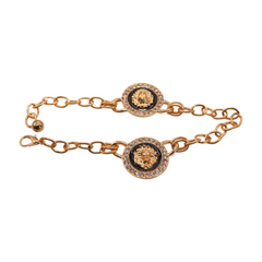 Brand New Women Gold Metal Boot Chain Bracelet Shoe Anklet Bling Lion Head Medallion Double Sided Charm SET BC176