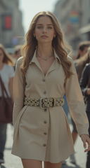 Fun Women Beige Nude Color Casual Fashion Belt Silver Metal Studs Size S M L XL