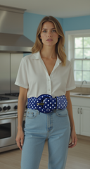 Women Belt Elastic Blue Band White Polka Dots Fashion Hip Waist Waisted M L XL