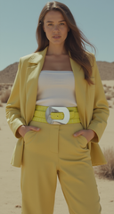 Fashion Women Bright Green Apple Stretch Belt Elastic Wide Silver Metal Oval Buckle Size M L