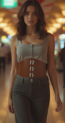 Fun Women Hip Waist Silver Metal Hooks Buckle Fashion Wide Brown Corset Belt S - XXL
