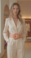 Women Light Powder Pastel Pink Wide Stretch Day Night Fun Belt Square Buckle M L