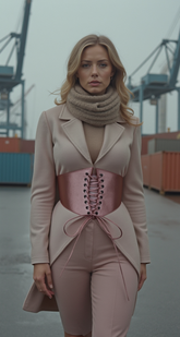 Cool Women Salmon Pink Wide Fabric Elastic Corset High Waist Fancy Elegant Belt S M