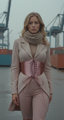 Cool Women Salmon Pink Wide Fabric Elastic Corset High Waist Fancy Elegant Belt S M