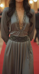 Women High Waist Hip Bronze Green Beads Wrap Around Tie Fashion Belt Adjustable Band Size M L