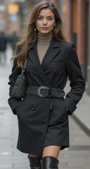 Trendy Women Fashion Belt Hip Waist Black Gray Faux Leather Fabric Braided Size S M