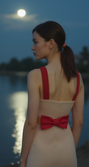 Fashion Belt Gold Plate Elastic Band Red Faux Leather Bow Tie Buckle S M L