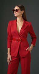 Women True Red Basket Weave Faux Leather Trendy Style Belt Gold Metal Buckle S M