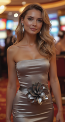 Women Wedding Wrap Around Silver Fabric Big Flower Charm Buckle Tie Belt XS-XL