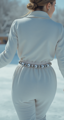 New Women Silver Metal Chain Beaded Belt Grey Imitation Pearl Beads (S/M/L)