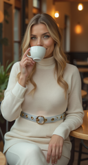 Women Silver Faux Leather Band Holes Fashion Belt Hip Waist Gold Buckle Size XS S M