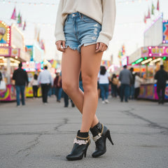 Brand New Women Gold Metal 2PCS Boot Chain Bracelet Shoe Anklet Bling Sugar Charm Fashion Jewelry Set - A PAIR BC5