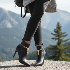 Brand New Women 2PCS Gold Metal Boot Chain Bracelet Shoe Anklet Long Horn Bull Charm Set Texas Cow Fashion Jewelry - A PAIR BC33