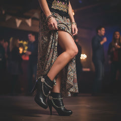 Brand New Women 2PCS Silver Metal Boot Chain Bracelet Shoe Anklet Double Sided Ethnic Coin Charm Set Fashion Jewelry - A PAIR BC37