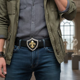 NEW Men Women Silver Metal Belt Buckle Western Fashion Bling Thick Fleur De Lis Lily