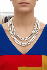 Brand New Women Silver Metal Chain Link Necklace Earrings Set Dressy Statement Jewelry - WN46