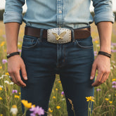 NEW Men Western Silver Metal Belt Buckle Big Square Gold American Eagle Flying Bird