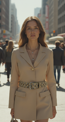 Fun Women Beige Nude Color Casual Fashion Belt Silver Metal Studs Size S M L XL