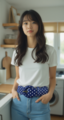 Women Belt Elastic Blue Band White Polka Dots Fashion Hip Waist Waisted M L XL